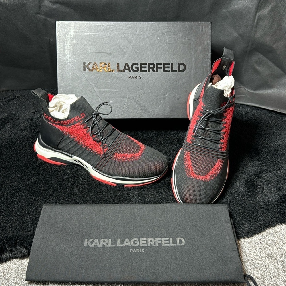 New Men's Karl Lagerfeldld Paris Knit Leather Sock Sneaker - 11